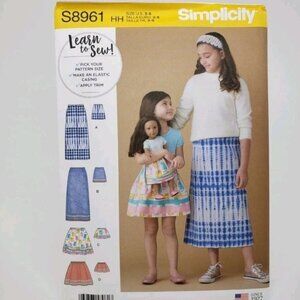 Simplicity S8961 Sewing Pattern 18" Doll & Girl Matching Clothes Skirts Size 3-6